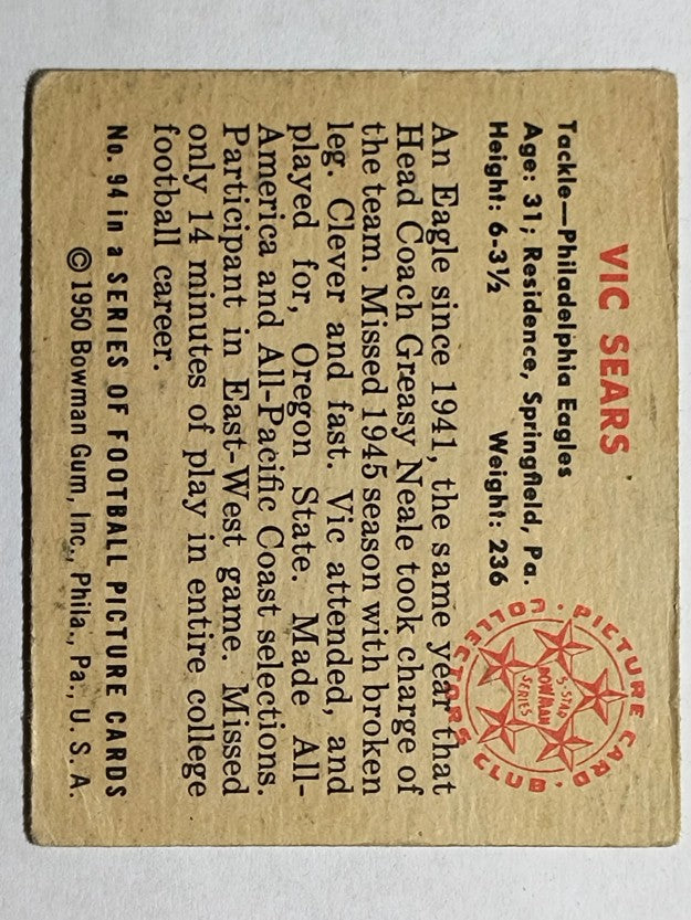 1950 Bowman #94 Vic Sears RC (VG)