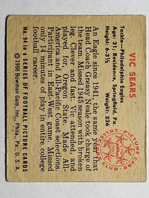 1950 Bowman #94 Vic Sears RC (VG)
