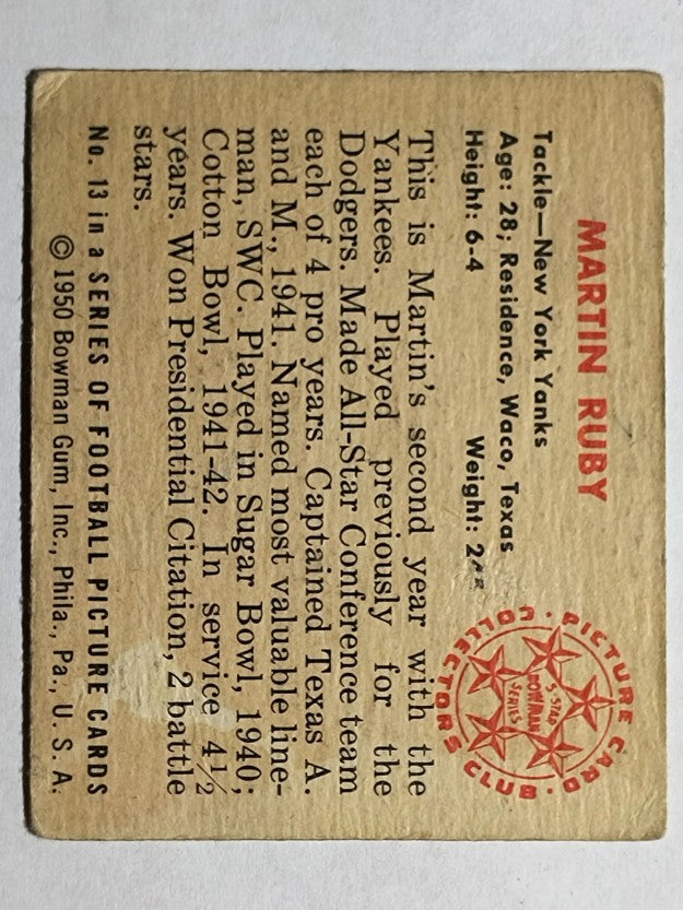 1950 Bowman #13 Martin Ruby RC (VG)