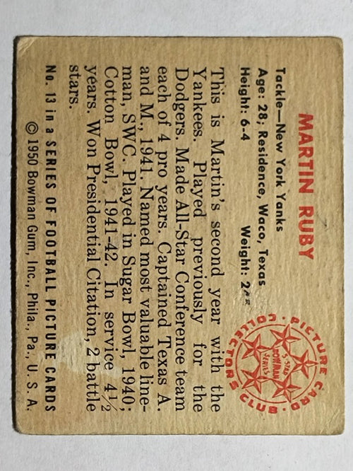 1950 Bowman #13 Martin Ruby RC (VG)