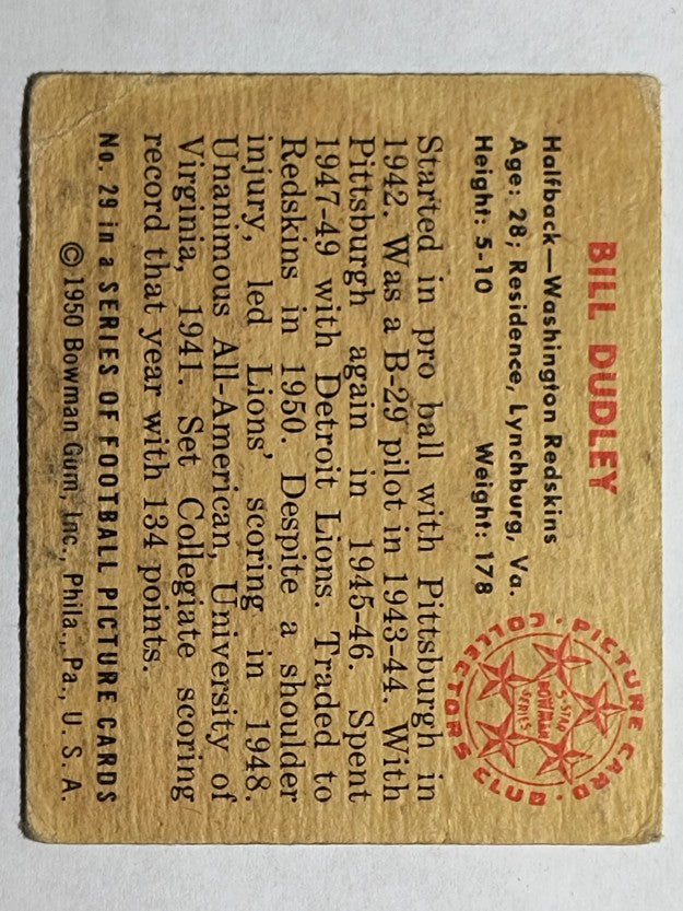 1950 Bowman #29 Bill Dudley (VG)