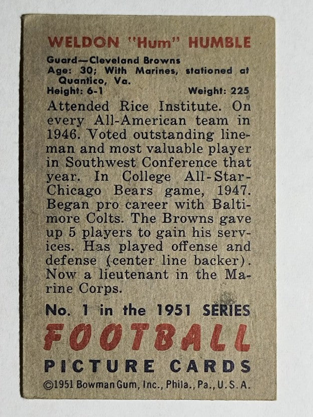 1951 Bowman #1 Weldon Humble RC (VG)
