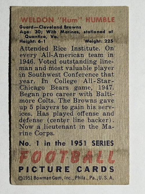 1951 Bowman #1 Weldon Humble RC (VG)