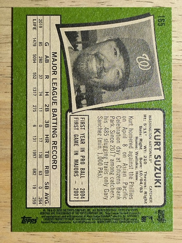 2020 Topps Heritage #165 Kurt Suzuki