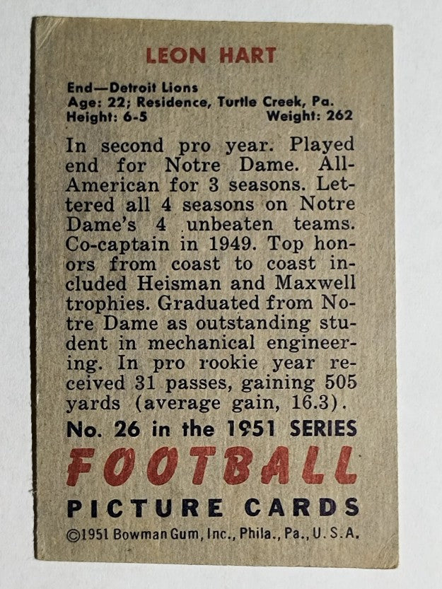 1951 Bowman #26 Leon Hart (VGEX)