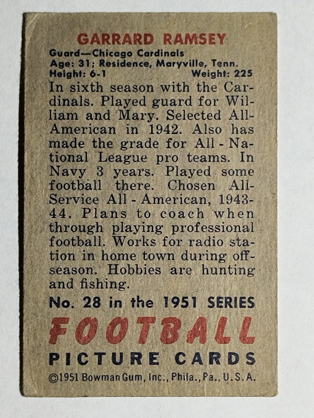 1951 Bowman #28 Buster Ramsey (VG)