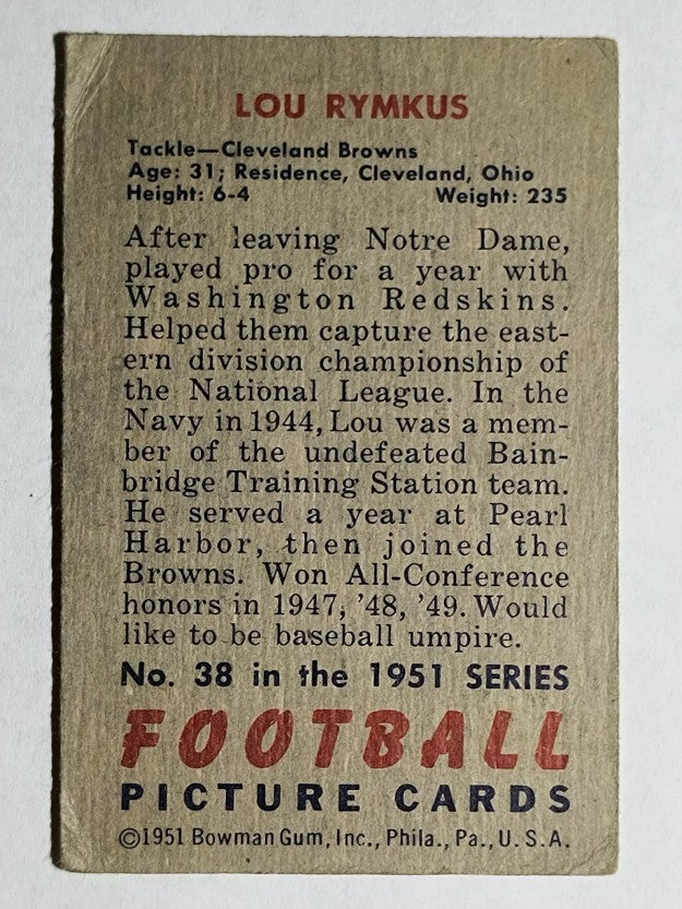 1951 Bowman #38 Lou Rymkus (VG)
