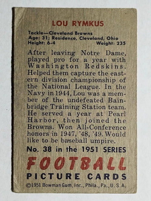 1951 Bowman #38 Lou Rymkus (VG)