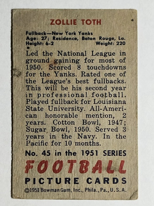 1951 Bowman #45 Zollie Toth RC (VG)