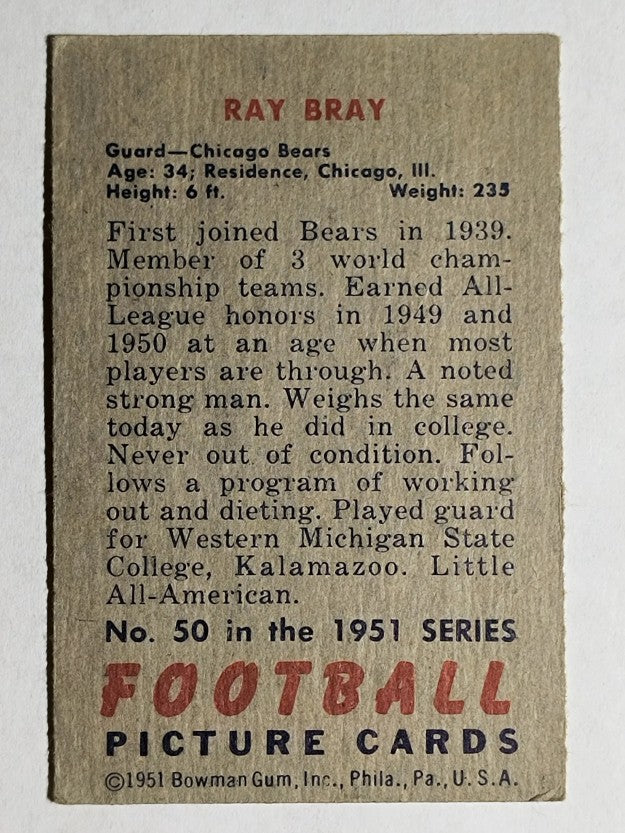 1951 Bowman #50 Ray Bray RC (VGEX)