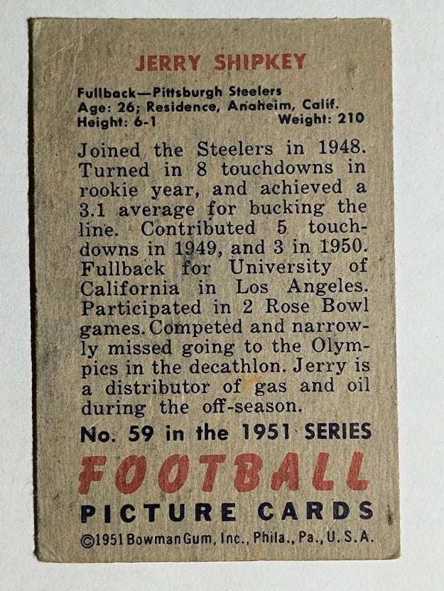 1951 Bowman #59 Jerry Shipkey (VGEX)