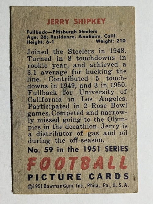 1951 Bowman #59 Jerry Shipkey (VGEX)