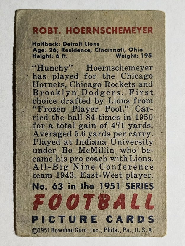 1951 Bowman #63 Bob Hoernschemeyer (VG)