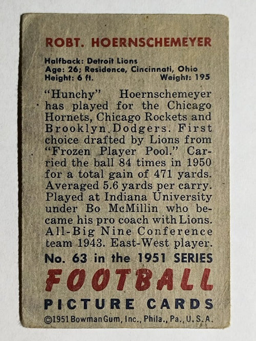 1951 Bowman #63 Bob Hoernschemeyer (VG)