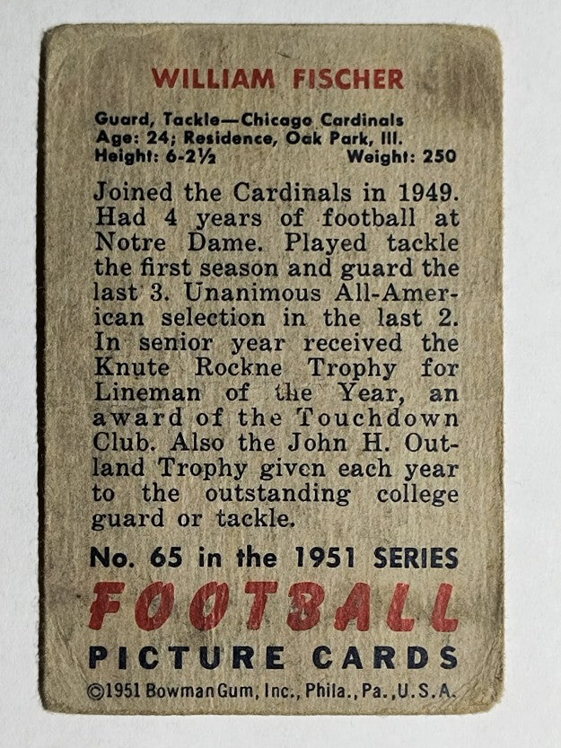 1951 Bowman #65 Bill Fischer (GOOD)