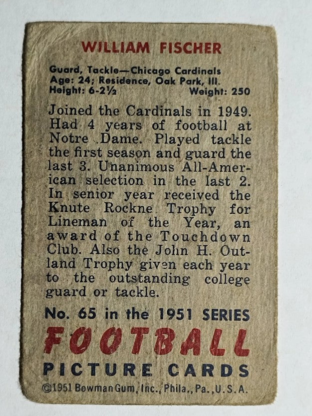 1951 Bowman #65 Bill Fischer (VG)