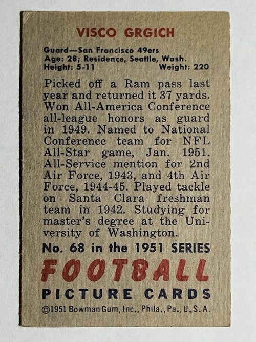 1951 Bowman #68 Visco Grgich RC (EXMT)
