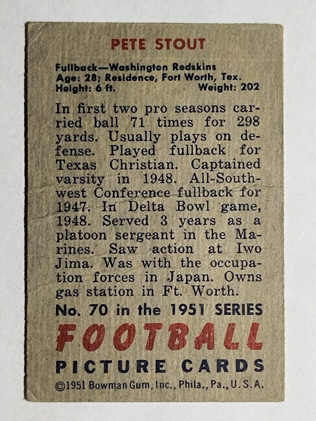 1951 Bowman #70 Pete Stout RC (GOOD)