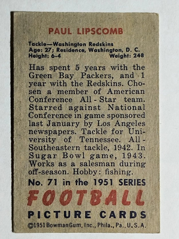 1951 Bowman #71 Paul Lipscomb RC (EX)