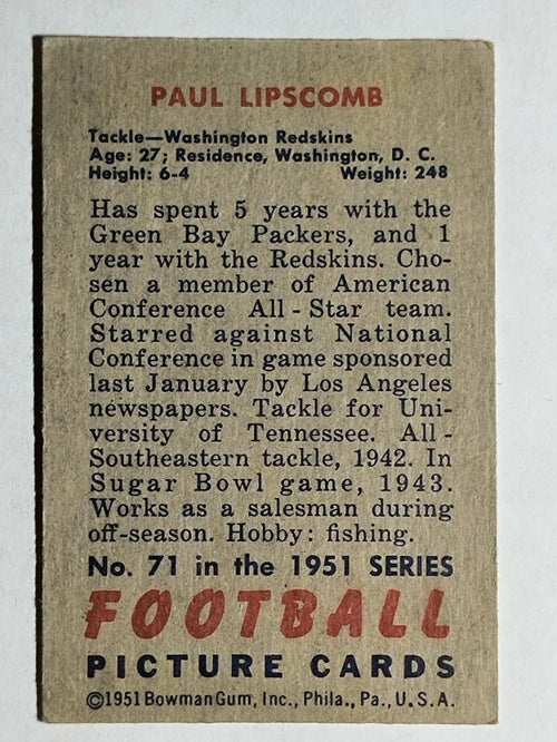 1951 Bowman #71 Paul Lipscomb RC (EX)