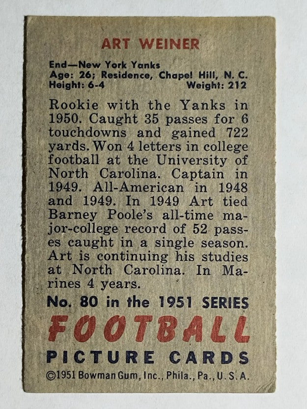 1951 Bowman #80 Art Weiner (EX)
