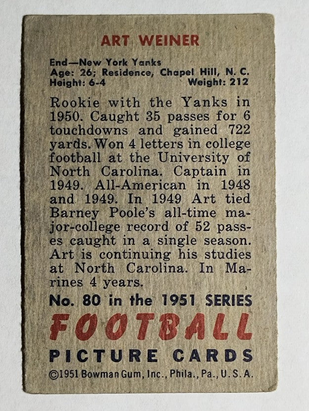 1951 Bowman #80 Art Weiner (VGEX)