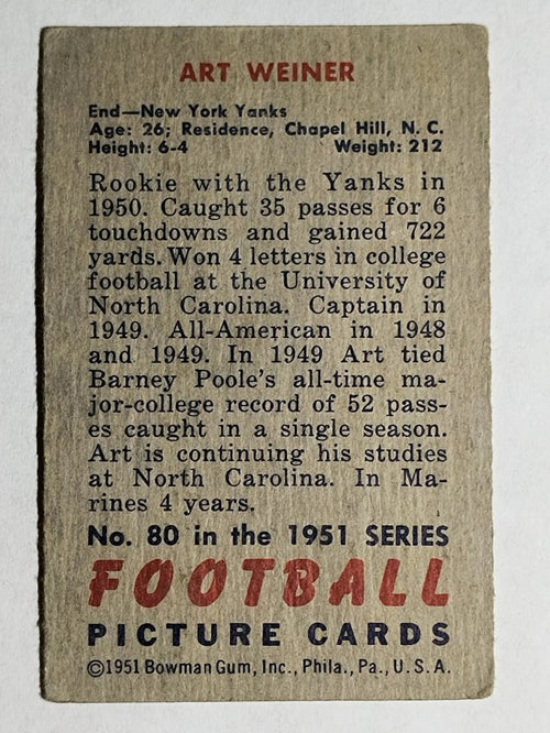 1951 Bowman #80 Art Weiner (VGEX)