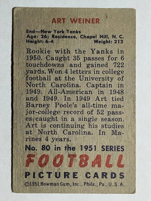 1951 Bowman #80 Art Weiner (VGEX)