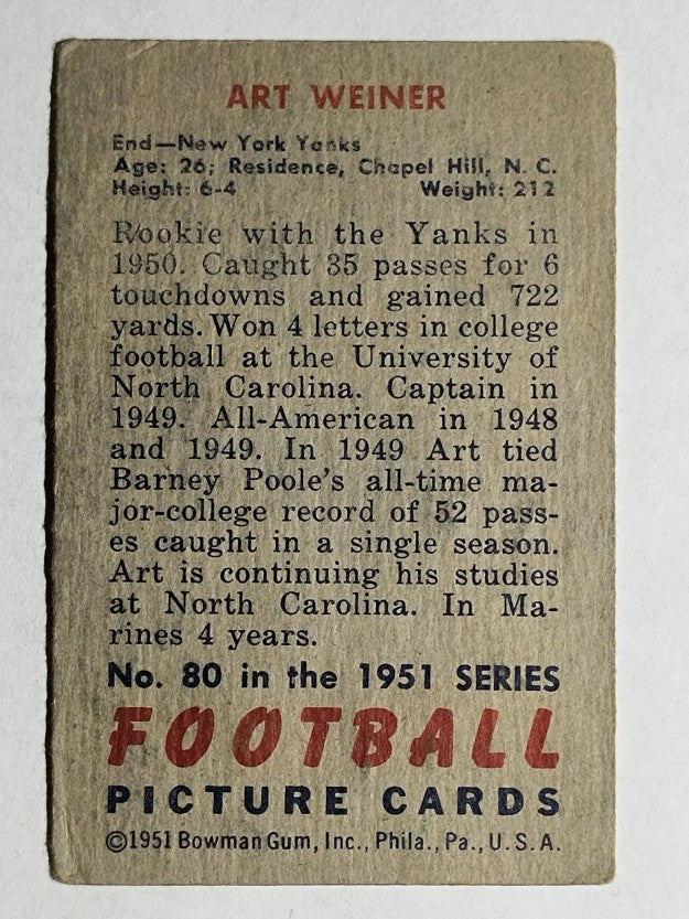 1951 Bowman #80 Art Weiner (VGEX)