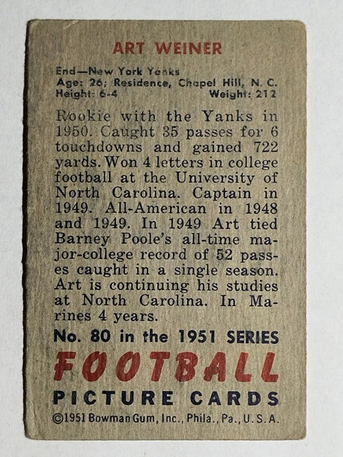 1951 Bowman #80 Art Weiner (VGEX)