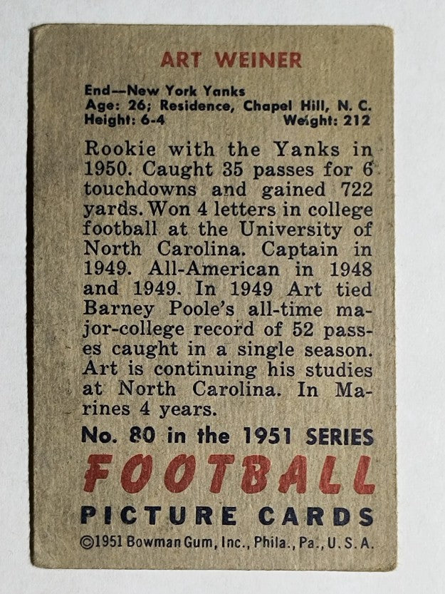 1951 Bowman #80 Art Weiner (VG)
