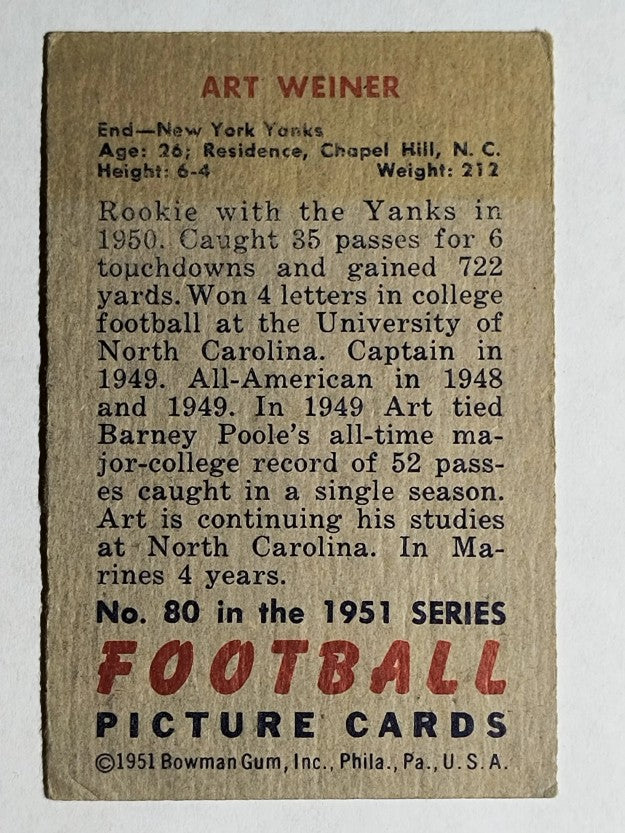 1951 Bowman #80 Art Weiner (EX)