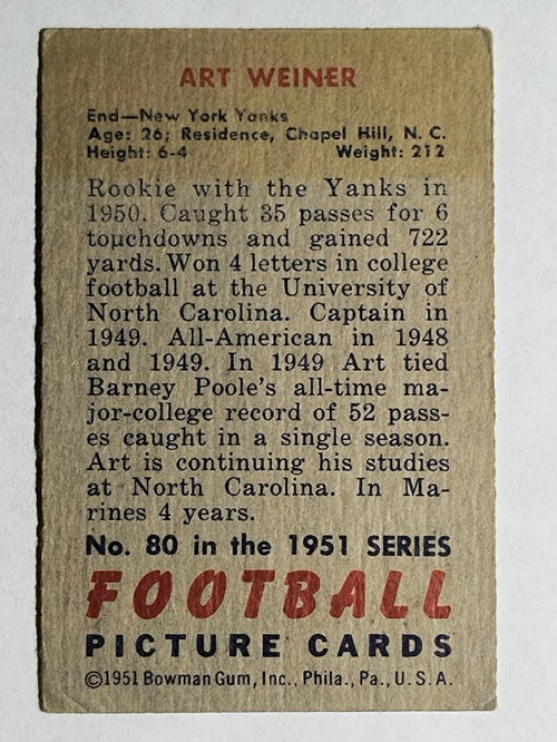 1951 Bowman #80 Art Weiner (EX)