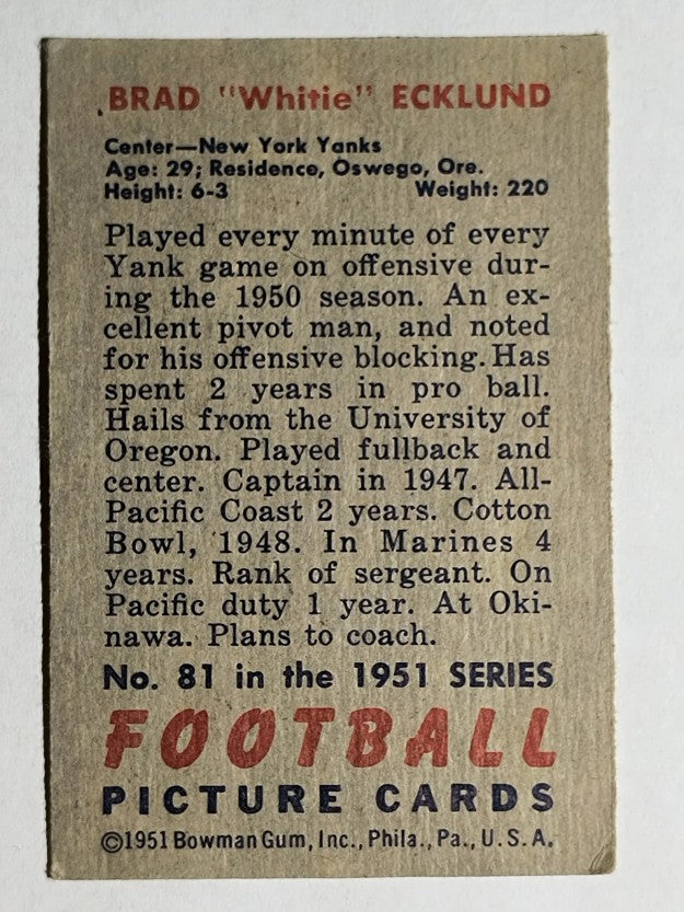 1951 Bowman #81 Brad Ecklund RC (VGEX)