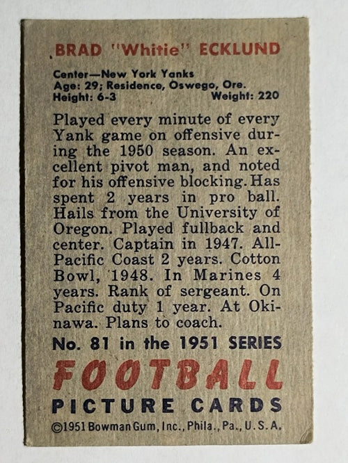 1951 Bowman #81 Brad Ecklund RC (VGEX)