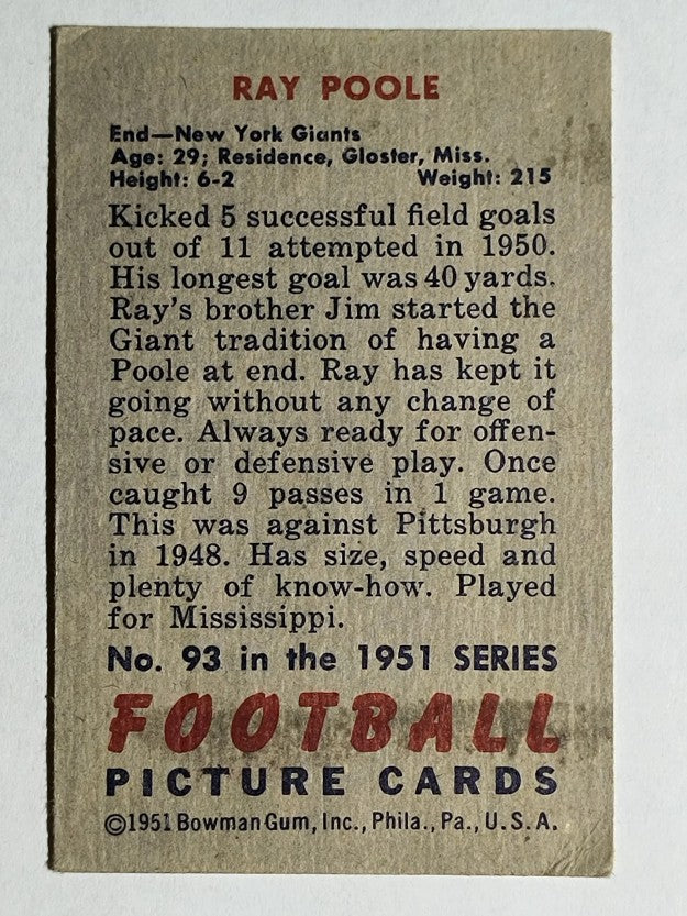 1951 Bowman #93 Ray Poole (VG)