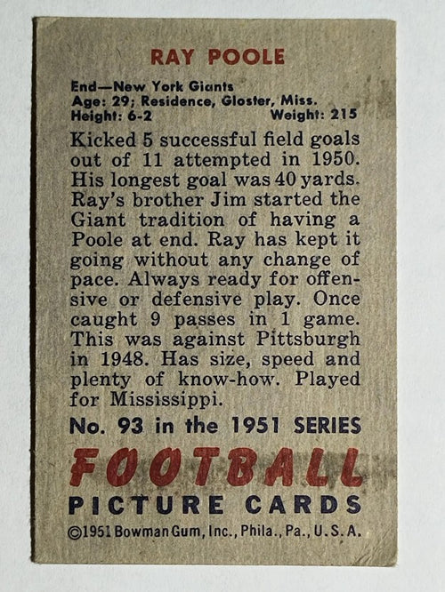 1951 Bowman #93 Ray Poole (VG)