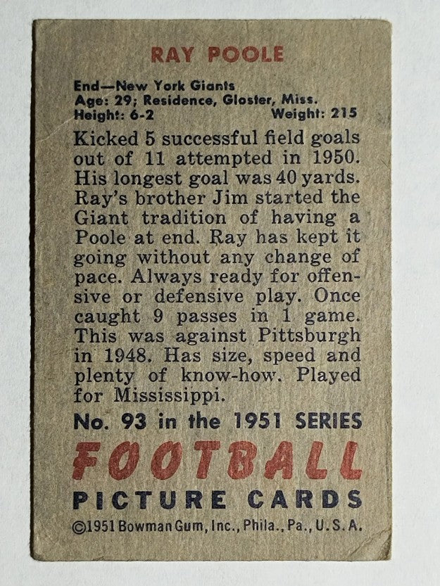 1951 Bowman #93 Ray Poole (VG)