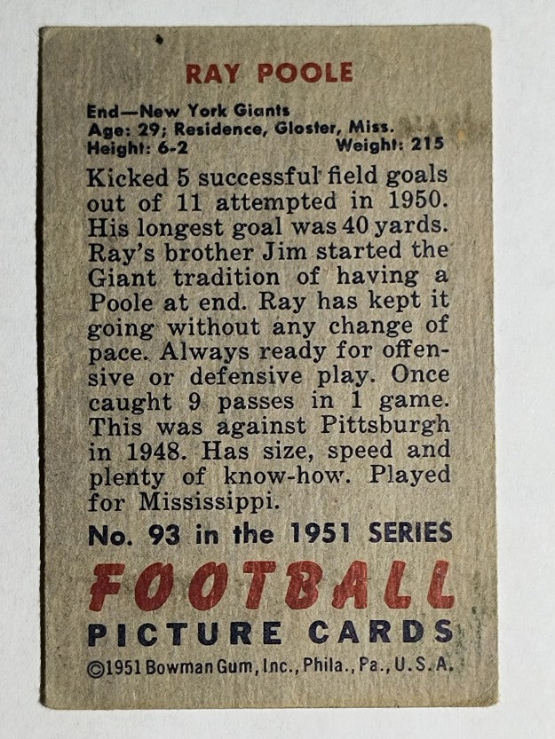 1951 Bowman #93 Ray Poole (VGEX)