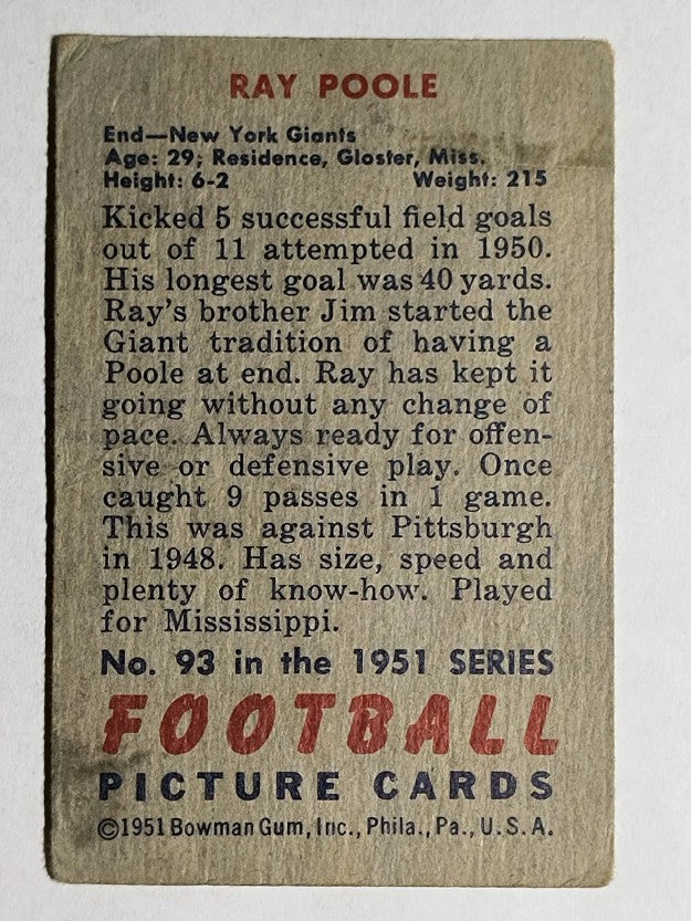 1951 Bowman #93 Ray Poole (VG)