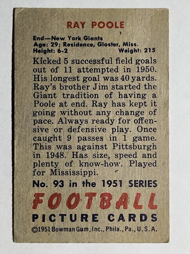1951 Bowman #93 Ray Poole (EX)