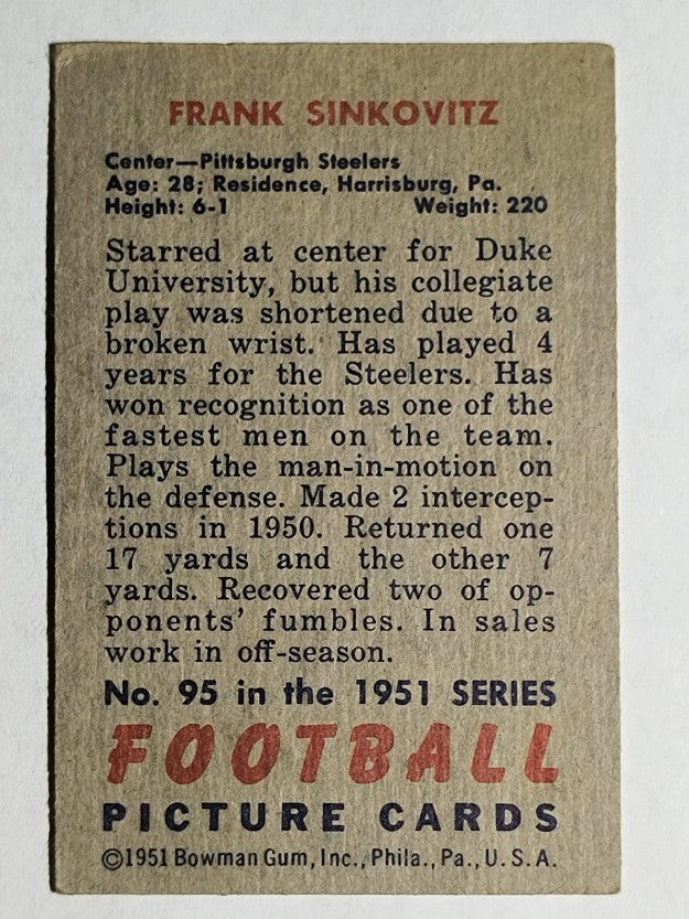 1951 Bowman #95 Frank Sinkovitz (VGEX)