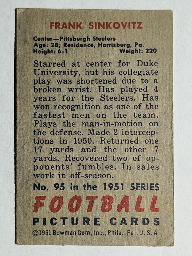 1951 Bowman #95 Frank Sinkovitz (EX)