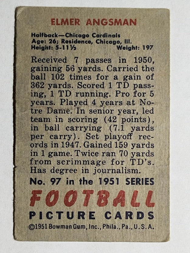 1951 Bowman #97 Elmer Bud Angsman (GOOD)