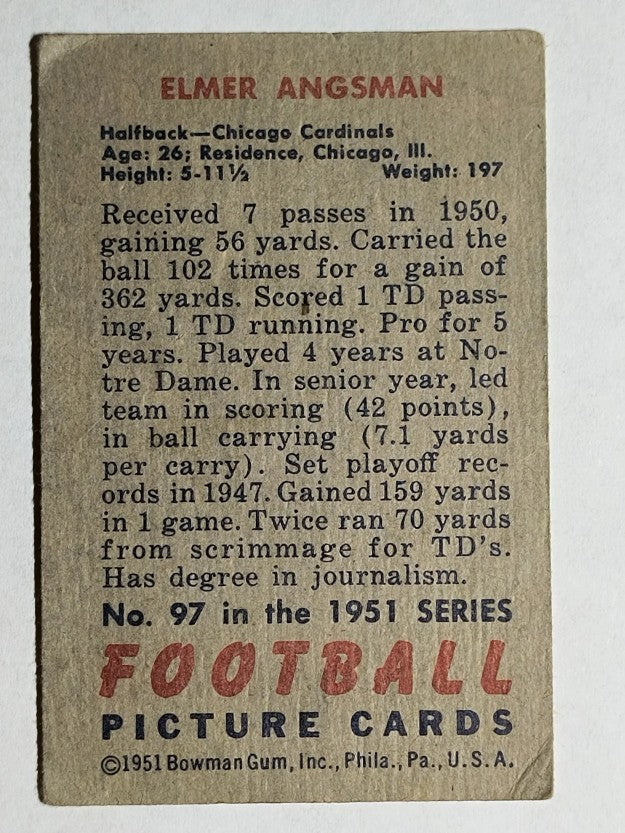 1951 Bowman #97 Elmer Bud Angsman (VG)