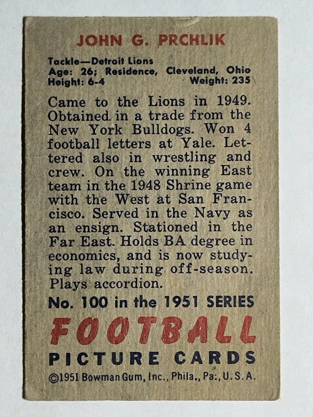 1951 Bowman #100 John Prchlik RC (VG)