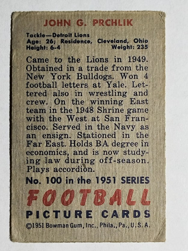 1951 Bowman #100 John Prchlik RC (VG)