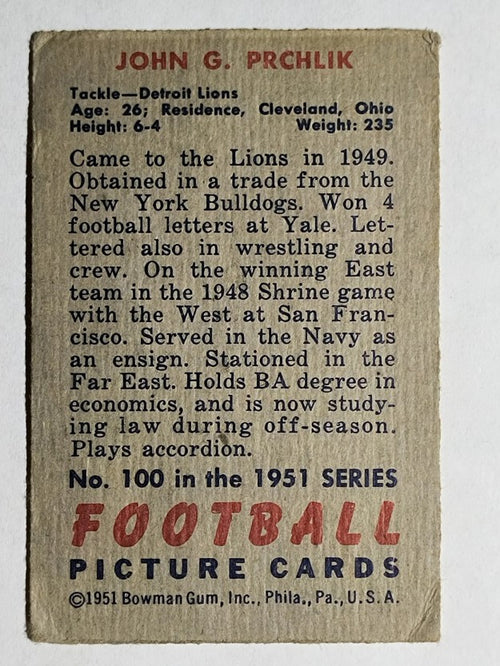 1951 Bowman #100 John Prchlik RC (VG)