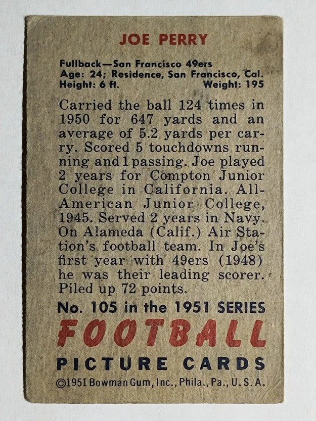 1951 Bowman #105 Joe Perry (VGEX)