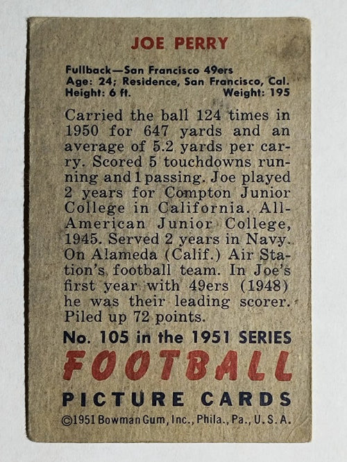 1951 Bowman #105 Joe Perry (VGEX)